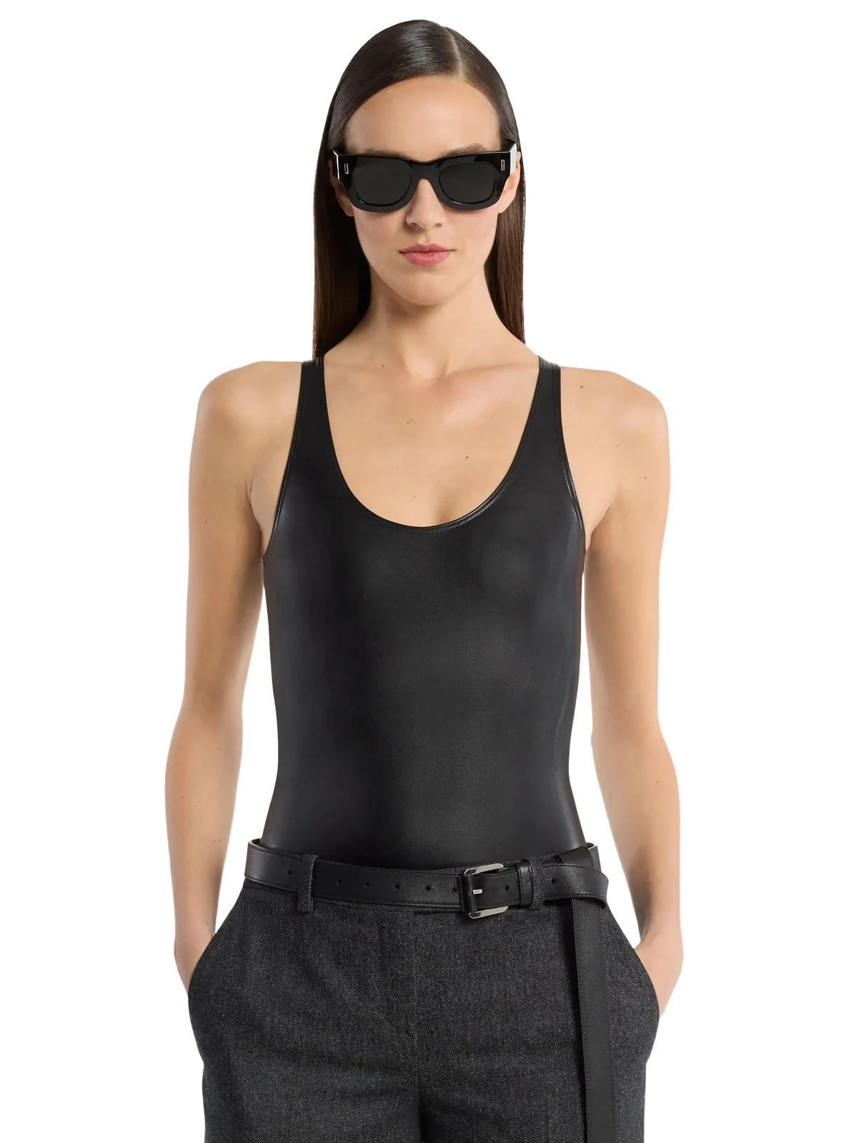 Michael Kors Collection Mixed-Media Bodysuit in Black