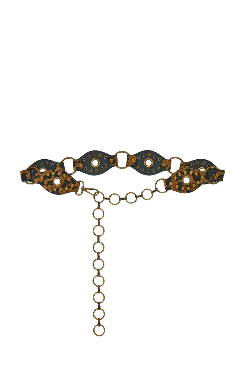 8 Other Reasons Leopard Ponyhair Waist Belt With Brass Studs