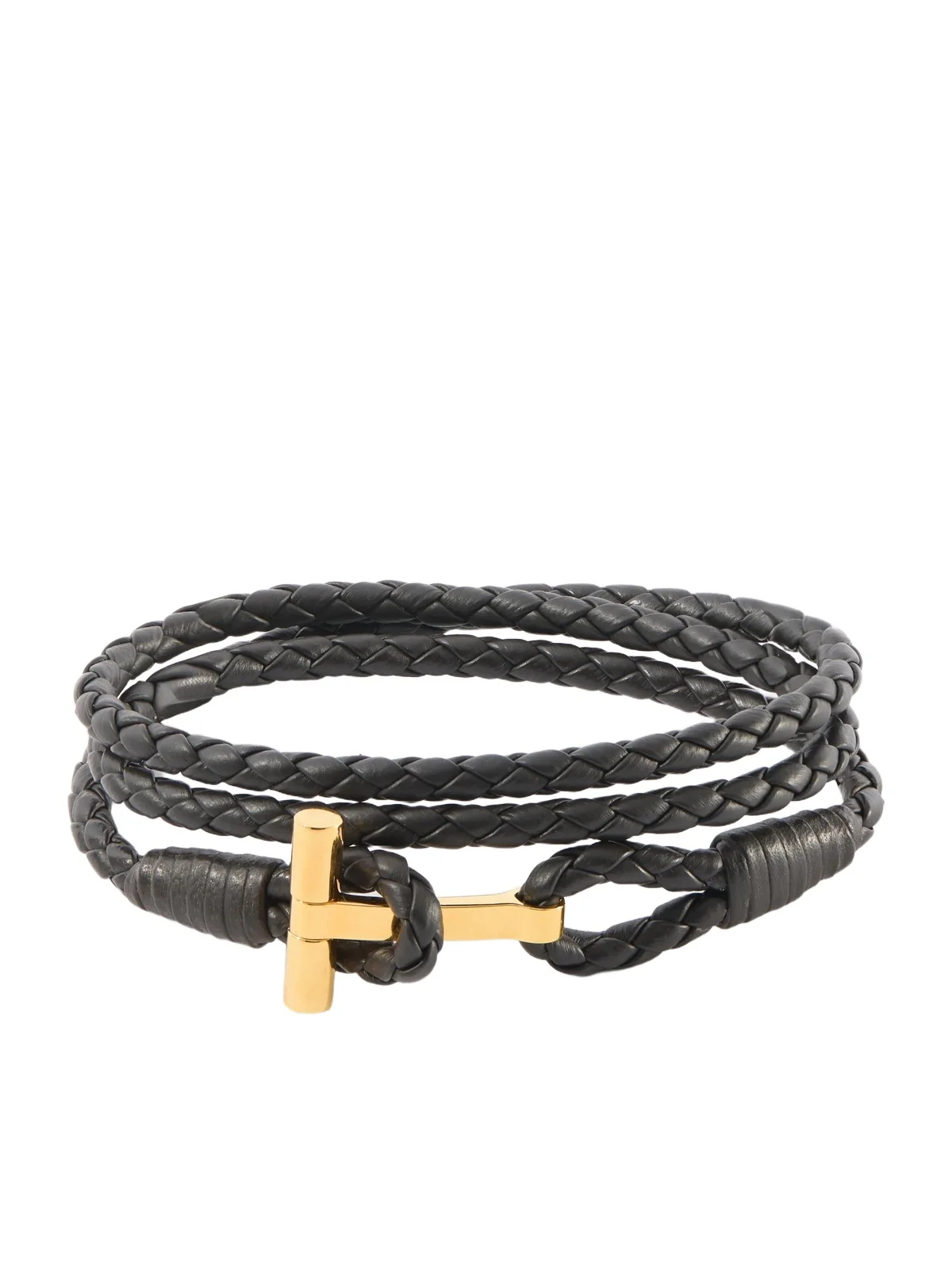 Tom Ford Braided Leather and Gold-Plated Wrap Bracelet - Men