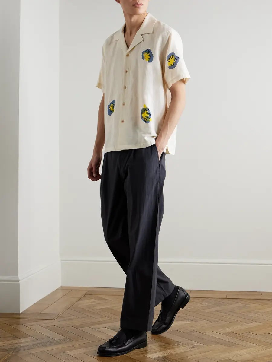 Folk Camp-Collar Printed Embroidered Linen and Cotton-Blend Shirt - Men | Thumbnail 2
