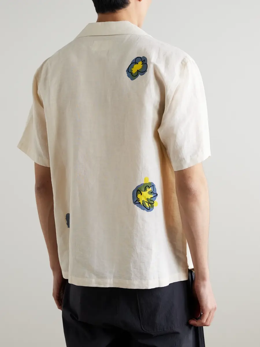 Folk Camp-Collar Printed Embroidered Linen and Cotton-Blend Shirt - Men | Thumbnail 3