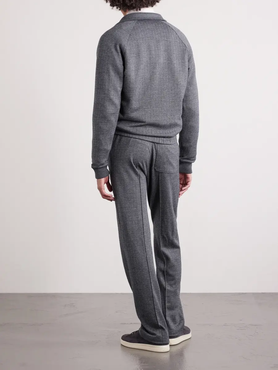 Tom Ford Straight-Leg Herringbone Cotton, Wool and Silk-Blend Drawstring Trousers - Men | Thumbnail 4