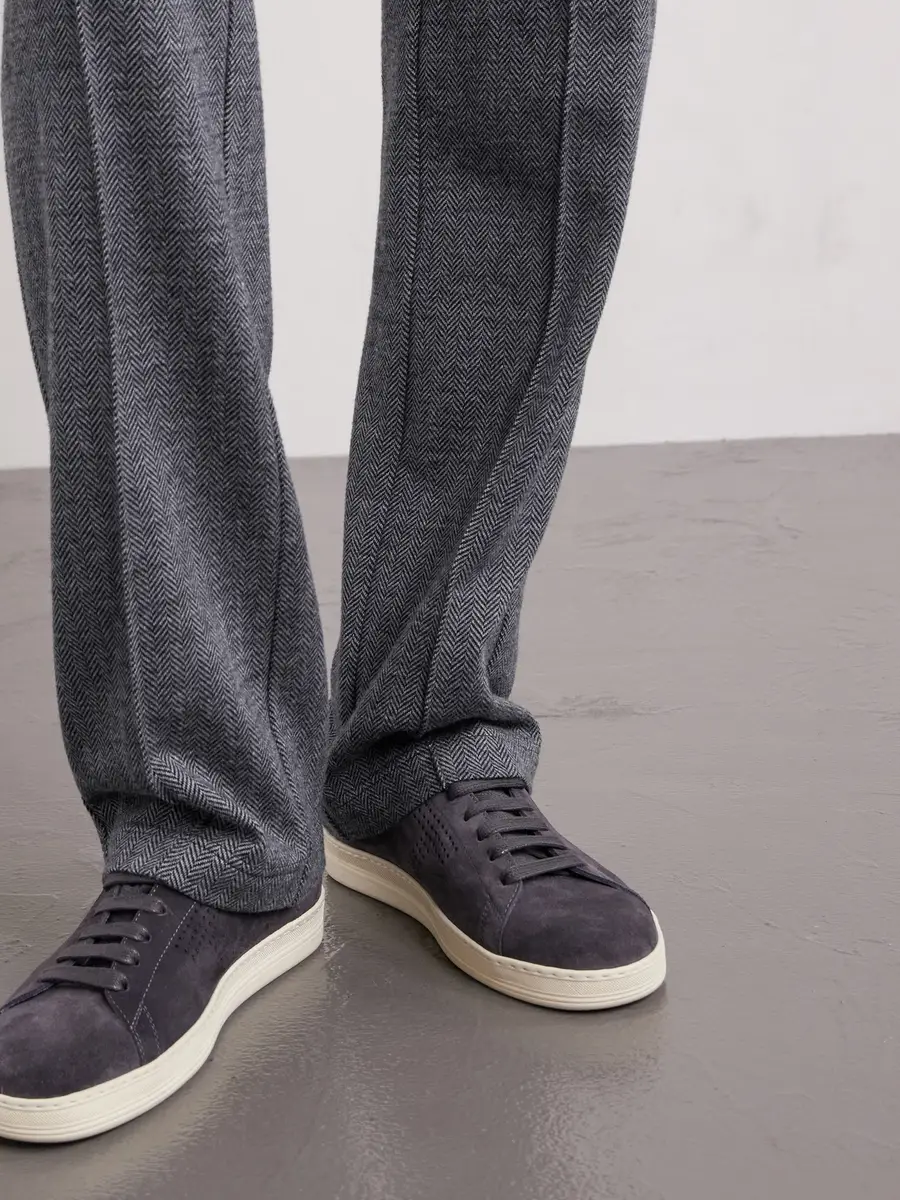Tom Ford Straight-Leg Herringbone Cotton, Wool and Silk-Blend Drawstring Trousers - Men | Thumbnail 6