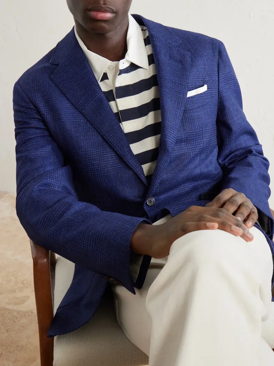 dunhill Checked Wool, Silk and Cashmere-Blend Blazer - Men | Thumbnail 5