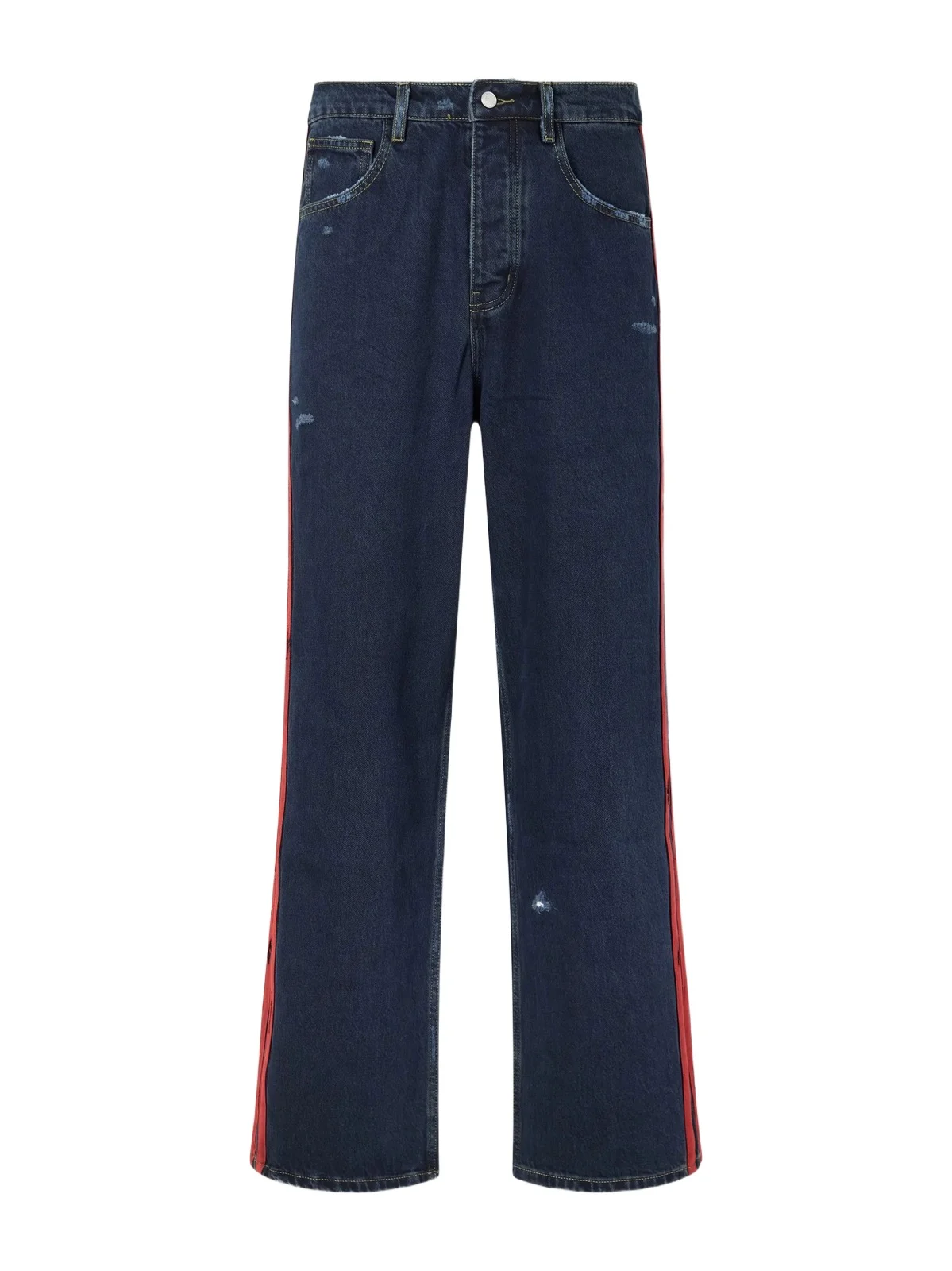 Destroyed Wide-Leg Striped Jeans - Men Destroyed Wide-Leg Striped Jeans - Men