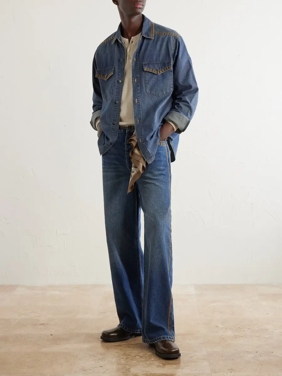 MANAAKI Tukutuku Straight-Leg Embroidered Organic Jeans - Men | Thumbnail 2
