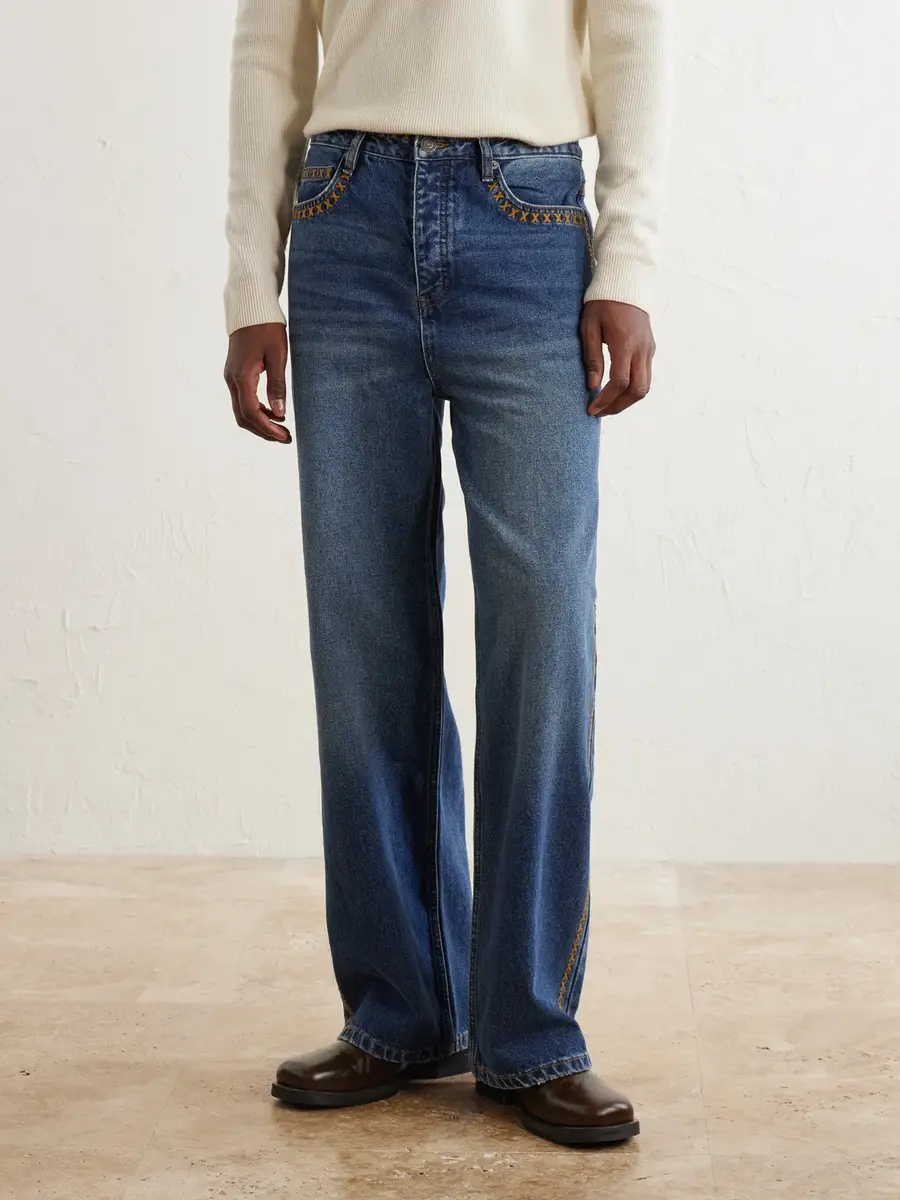MANAAKI Tukutuku Straight-Leg Embroidered Organic Jeans - Men | Thumbnail 3