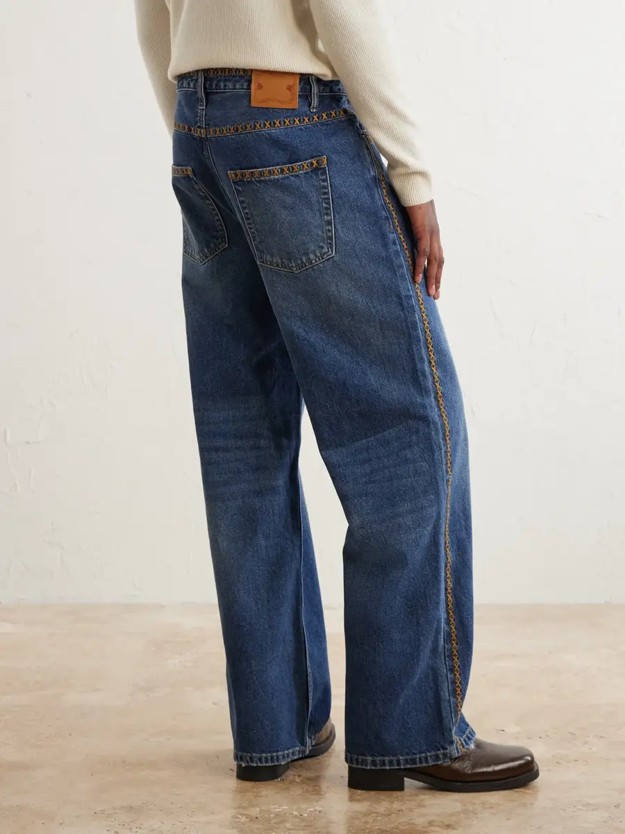 MANAAKI Tukutuku Straight-Leg Embroidered Organic Jeans - Men | Thumbnail 4