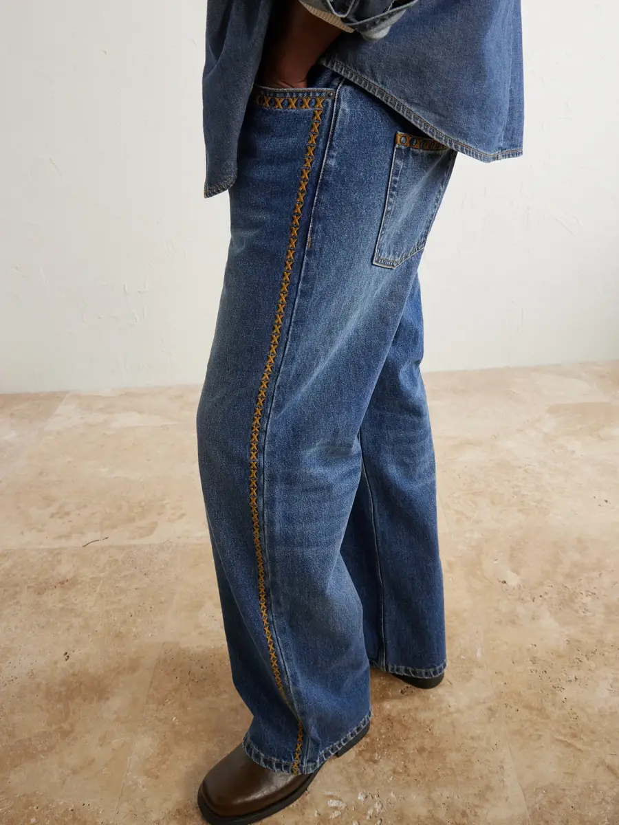 MANAAKI Tukutuku Straight-Leg Embroidered Organic Jeans - Men | Thumbnail 5