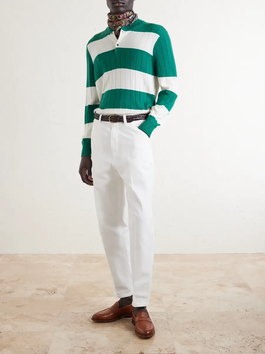 dunhill Striped Cashmere and Silk-Blend Polo Shirt - Men | Thumbnail 2 dunhill Striped Cashmere and Silk-Blend Polo Shirt - Men | Thumbnail 2