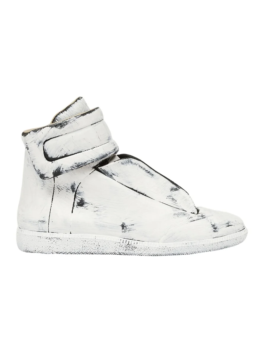 Maison Margiela Men's Future Bianchetto Leather Mid-Top Sneakers
