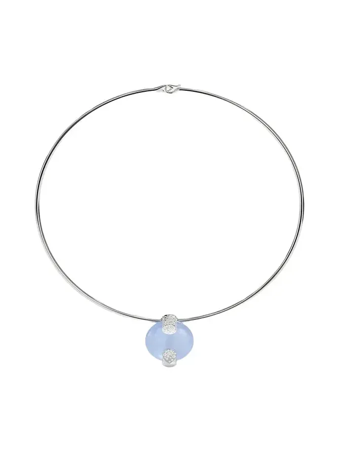 18K White Gold Diamond and Chalcedony Necklace