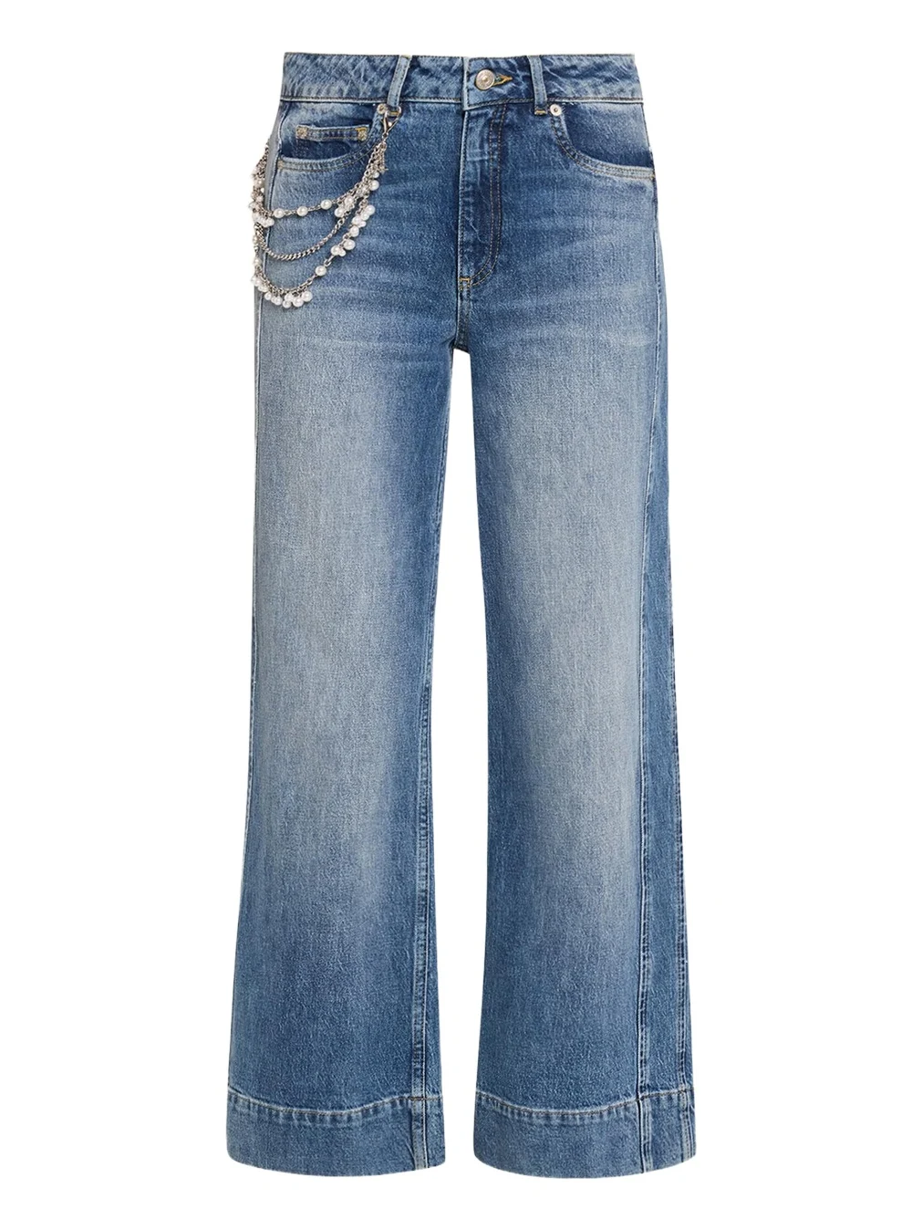 Pearly-Chain Cropped Wide-Leg Jeans Pearly-Chain Cropped Wide-Leg Jeans