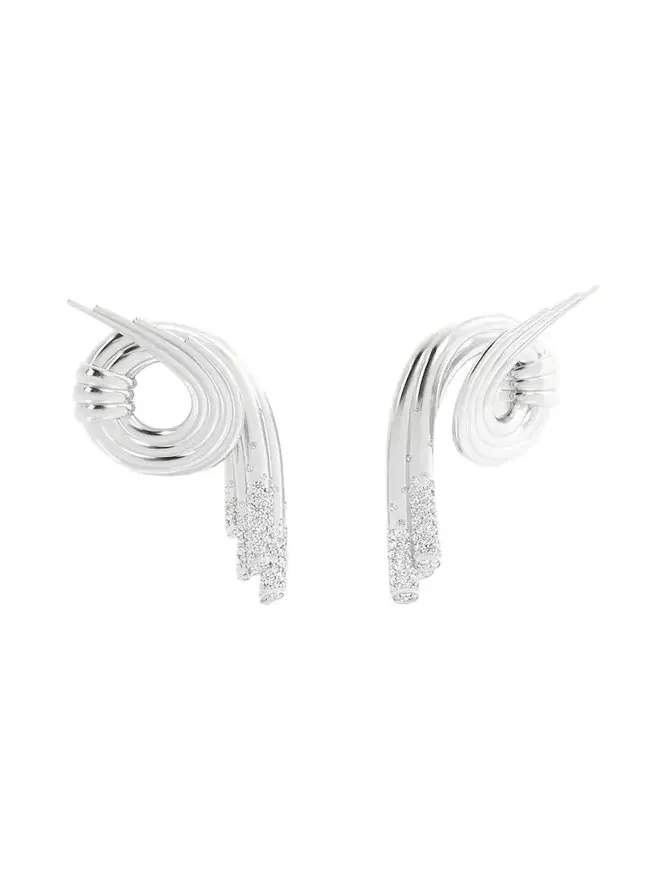 18K White Gold Diamond Coiled Earrings