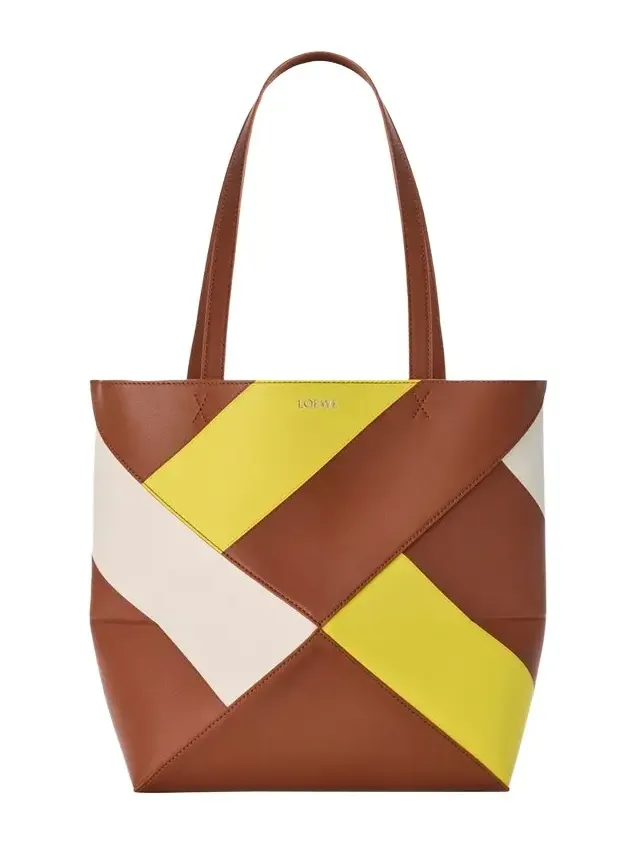 Puzzle Fold Geometric Colorblock Leather Tote Bag