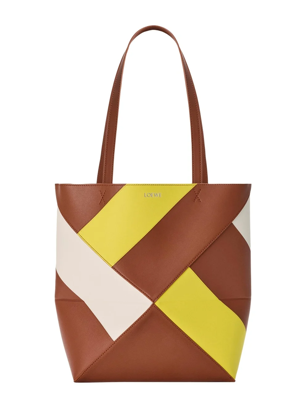 Puzzle Fold Geometric Colorblock Leather Tote Bag Puzzle Fold Geometric Colorblock Leather Tote Bag