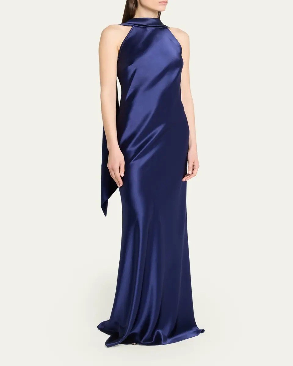 Talbot Runhof Crepe Satin Sleeveless Halter Gown | Thumbnail 4 Talbot Runhof Crepe Satin Sleeveless Halter Gown | Thumbnail 4