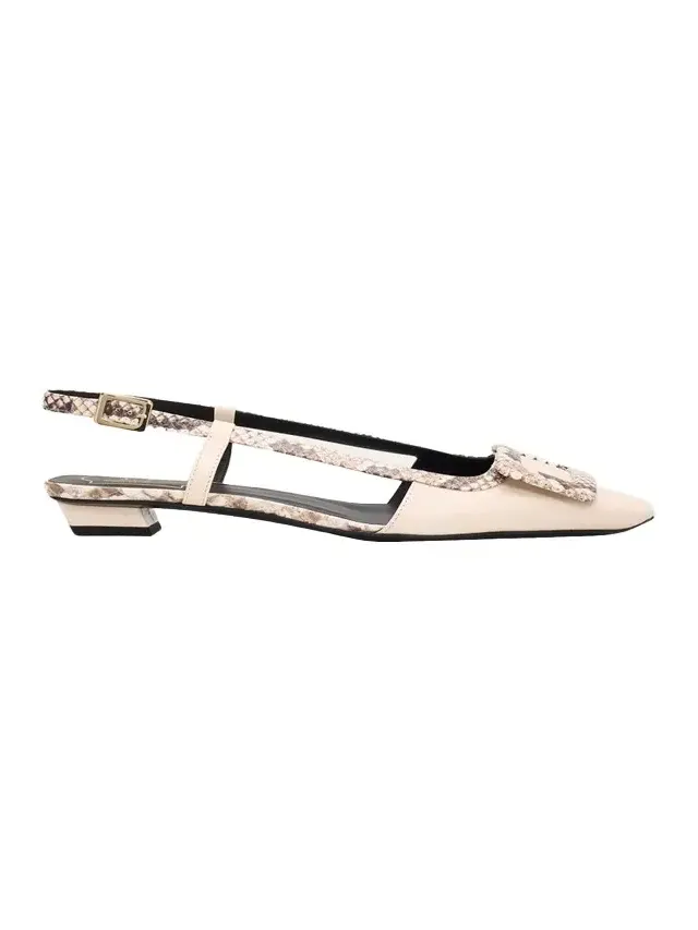 Snakeskin-Embossed Trim Leather Slingback Pumps