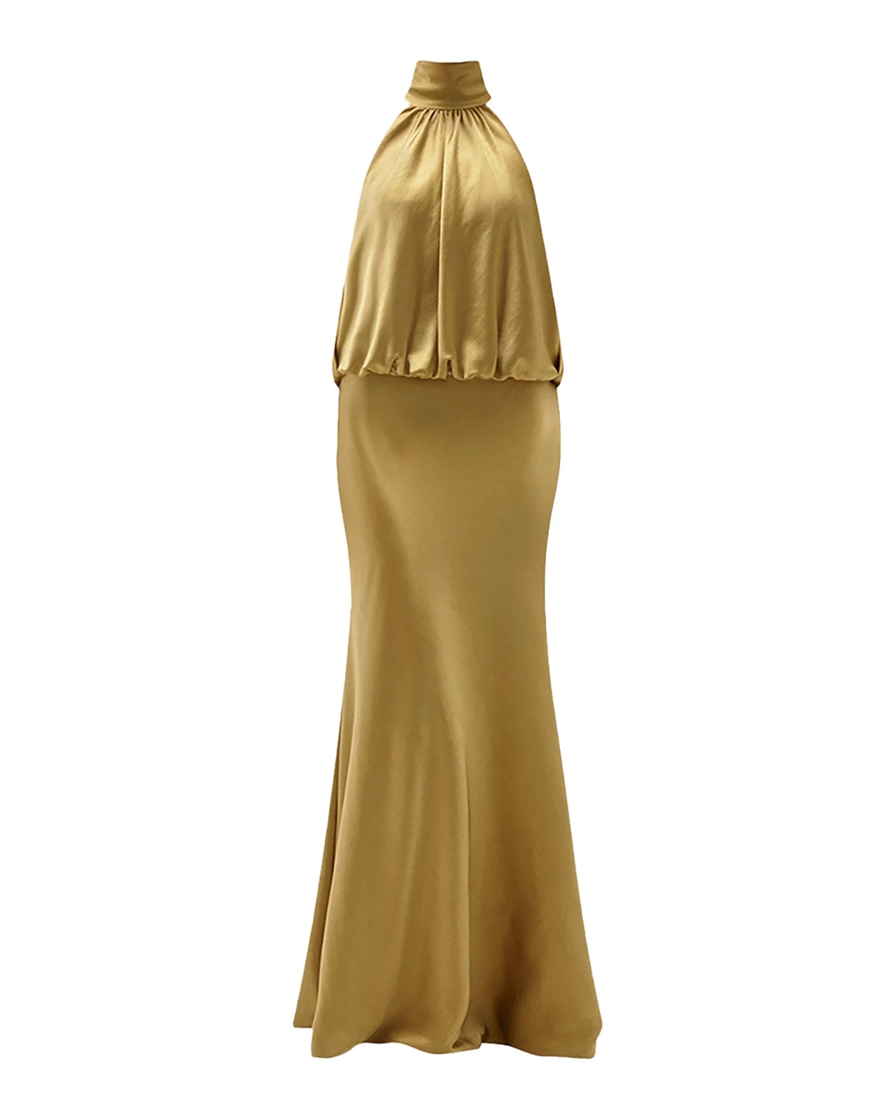 Long Satin Halter Blouson Gown Long Satin Halter Blouson Gown