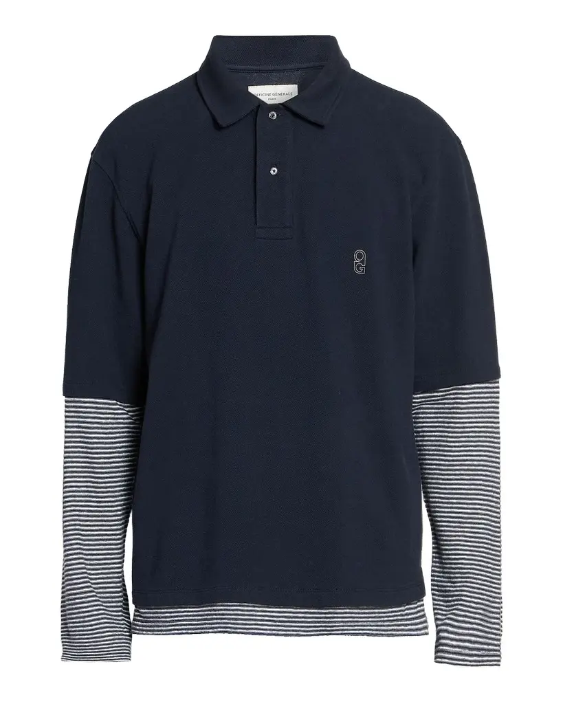 OFFICINE GÉNÉRALE Men's Percy Layered Cotton Polo Shirt | Image 1 OFFICINE GÉNÉRALE Men's Percy Layered Cotton Polo Shirt | Image 1