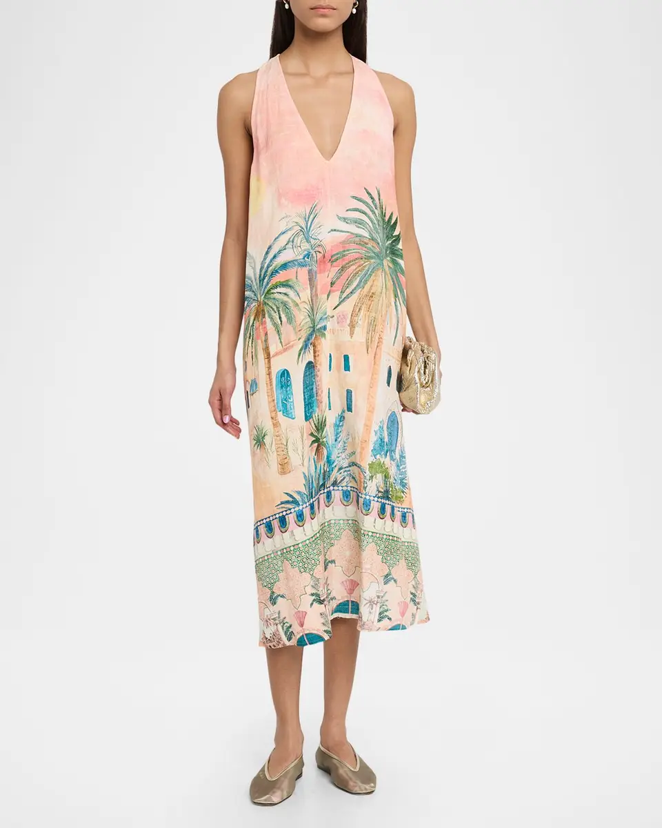 Johnny Was Mayci Sleeveless Plunging Halter Midi Dress | Thumbnail 2 Johnny Was Mayci Sleeveless Plunging Halter Midi Dress | Thumbnail 2