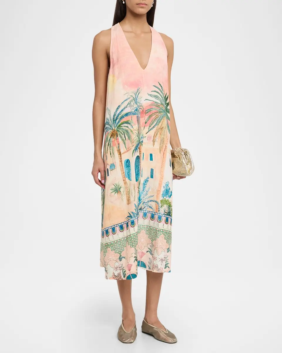 Johnny Was Mayci Sleeveless Plunging Halter Midi Dress | Thumbnail 4 Johnny Was Mayci Sleeveless Plunging Halter Midi Dress | Thumbnail 4