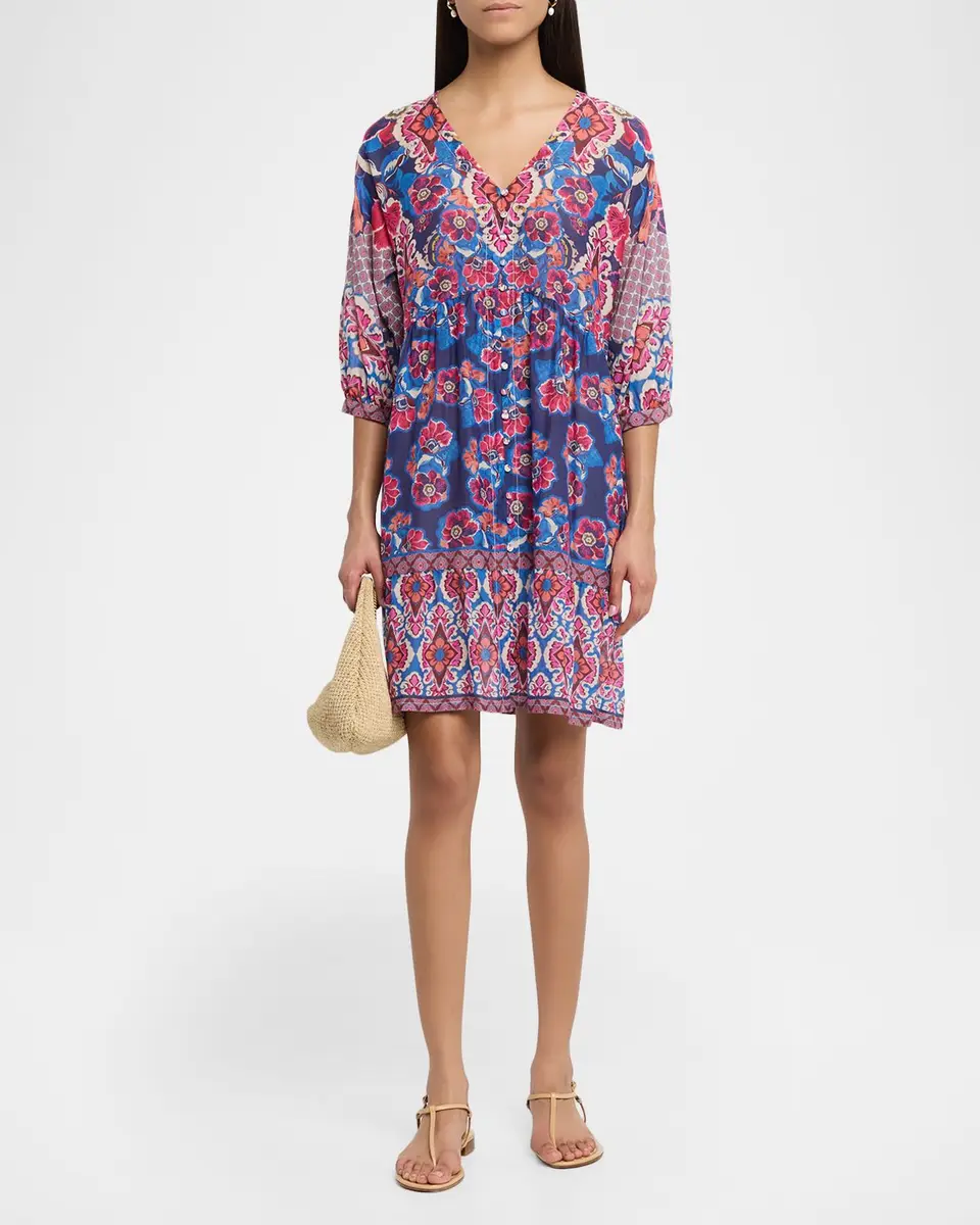Johnny Was Bletilla Floral Cotton-Silk Mini Dress | Thumbnail 2