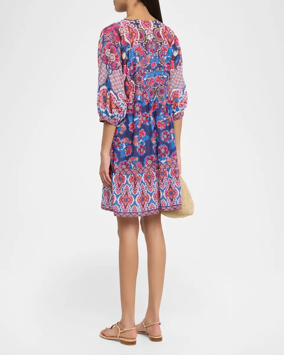 Johnny Was Bletilla Floral Cotton-Silk Mini Dress | Thumbnail 3