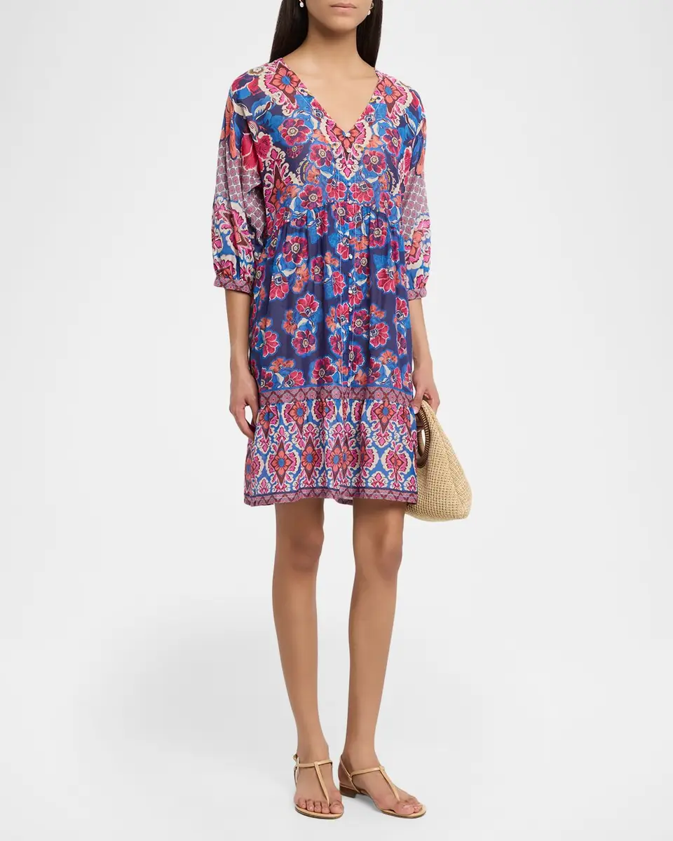 Johnny Was Bletilla Floral Cotton-Silk Mini Dress | Thumbnail 4