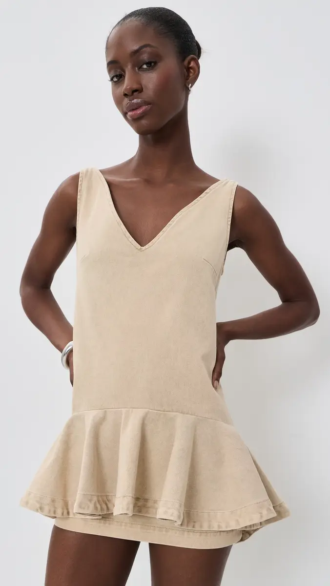 MARQUES ALMEIDA Marble Drill V Neck Peplum Dress | Thumbnail 2 MARQUES ALMEIDA Marble Drill V Neck Peplum Dress | Thumbnail 2