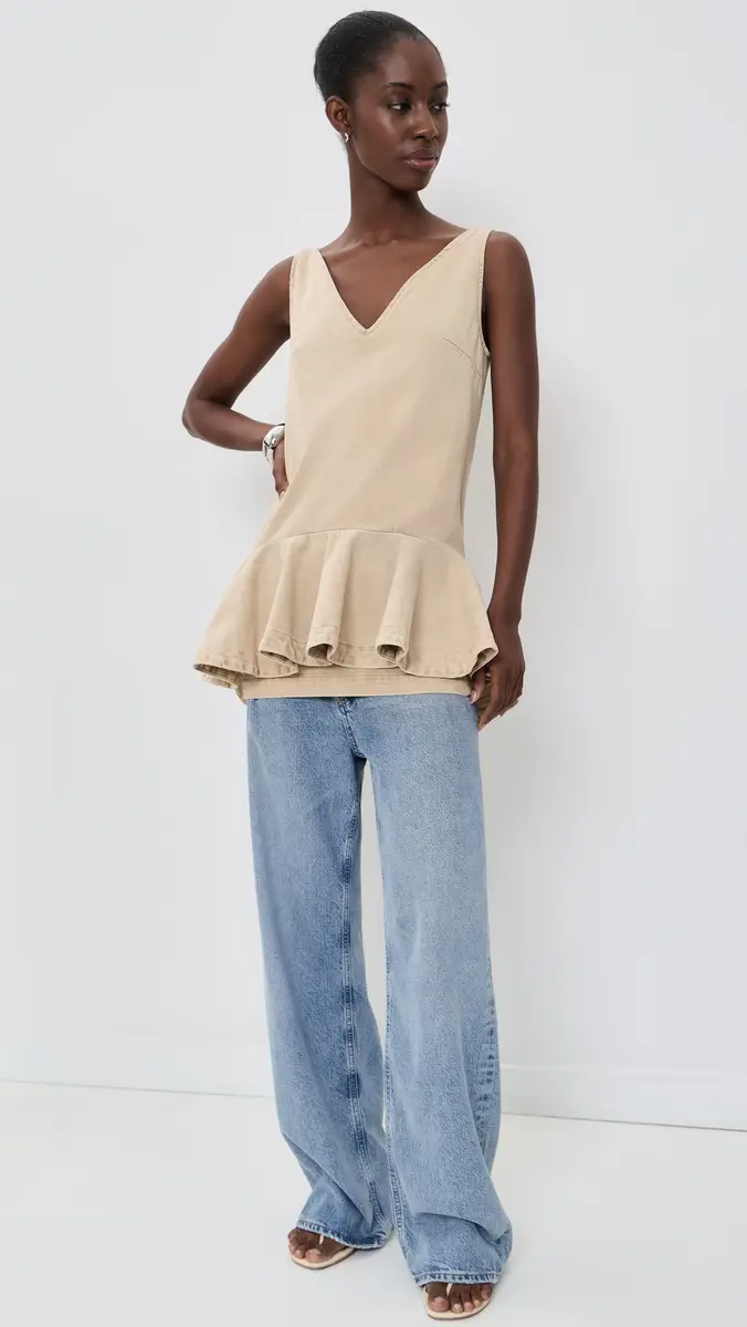 MARQUES ALMEIDA Marble Drill V Neck Peplum Dress | Thumbnail 5 MARQUES ALMEIDA Marble Drill V Neck Peplum Dress | Thumbnail 5