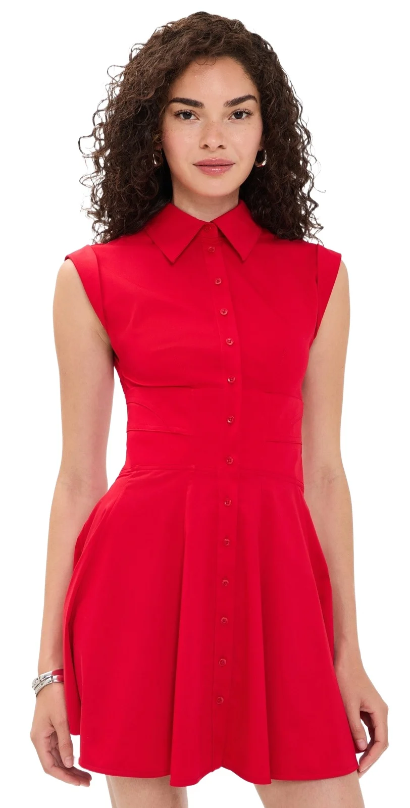 Alice + Olivia Kim Paneled Corset Flared Mini Shirt Dress