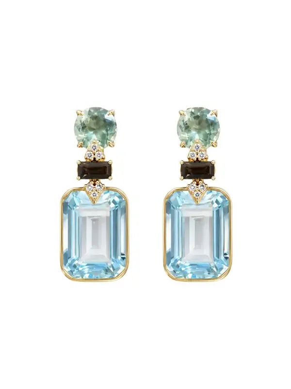 27.92ct Blue Topaz Green Sapphire 18K Gold Drop Earrings