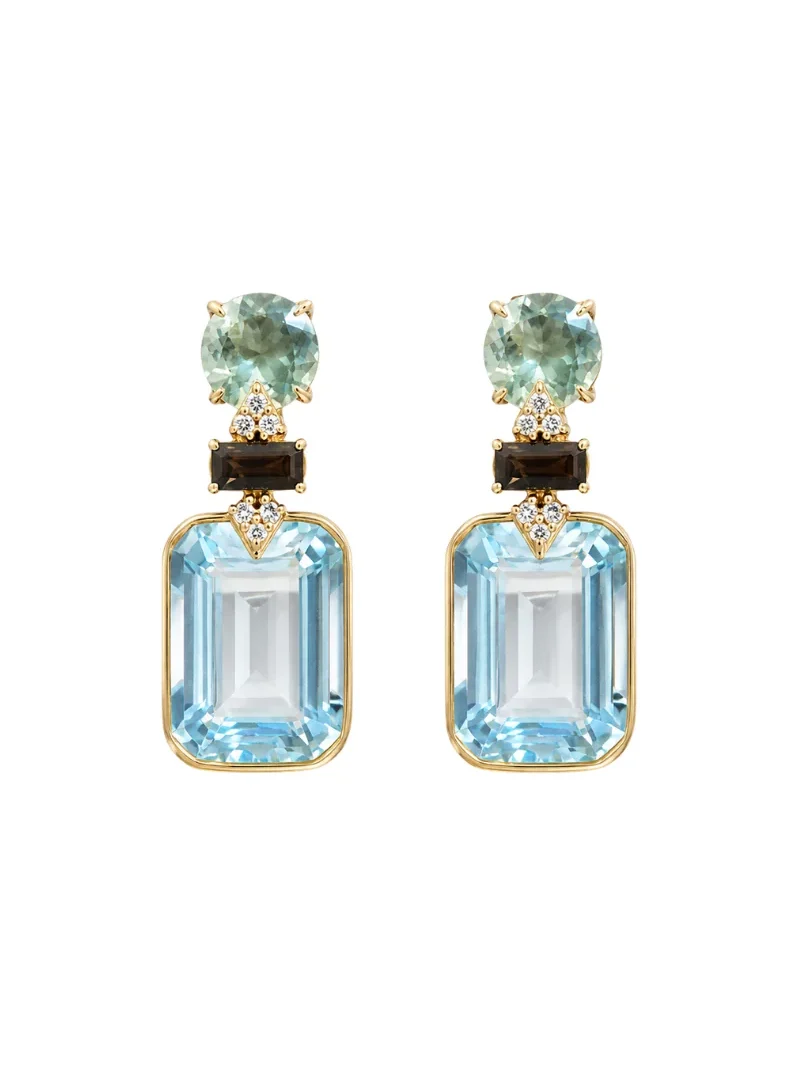 27.92ct Blue Topaz Green Sapphire 18K Gold Drop Earrings 27.92ct Blue Topaz Green Sapphire 18K Gold Drop Earrings