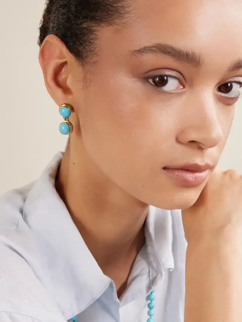Ileana Makri 18-karat Gold, Turquoise And Tsavorite Earrings | Thumbnail 2 Ileana Makri 18-karat Gold, Turquoise And Tsavorite Earrings | Thumbnail 2