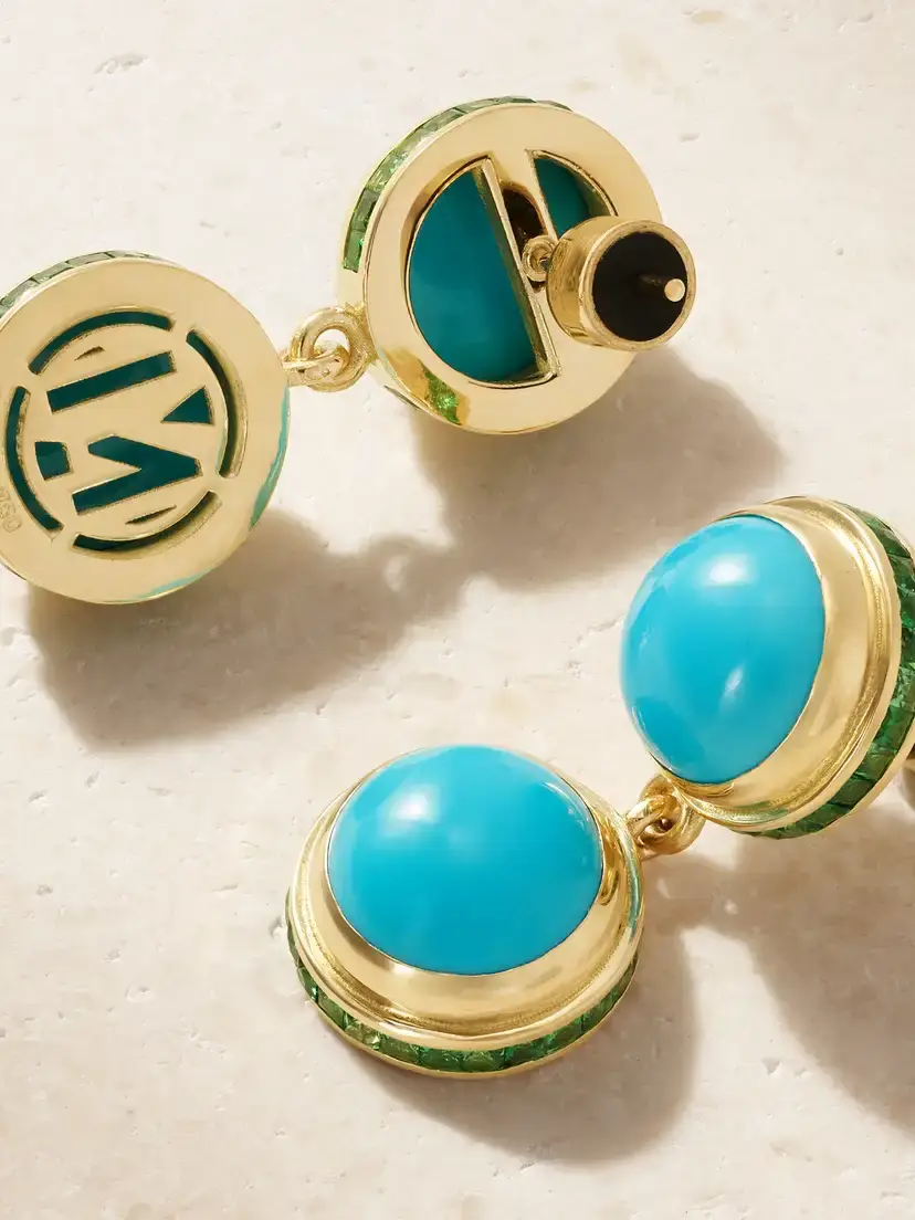 Ileana Makri 18-karat Gold, Turquoise And Tsavorite Earrings | Thumbnail 3 Ileana Makri 18-karat Gold, Turquoise And Tsavorite Earrings | Thumbnail 3