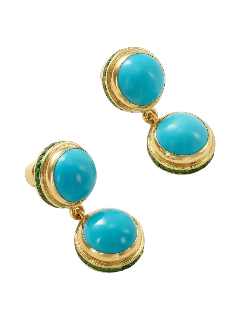 18-karat Gold, Turquoise And Tsavorite Earrings - Blue