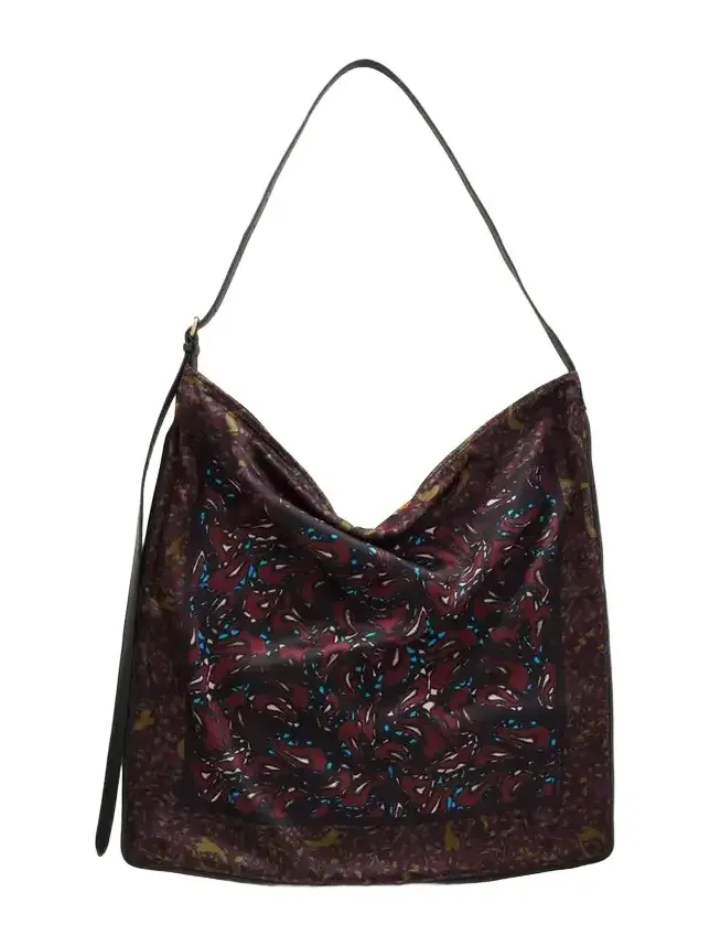 Printed Extra-large Leather-trimmed Satin Shoulder Bag Printed Extra-large Leather-trimmed Satin Shoulder Bag