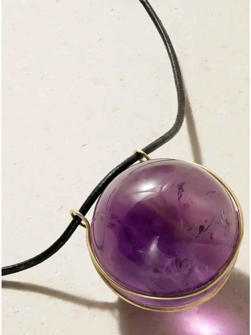 Marisa Klass 18-karat Gold, Amethyst And Leather Necklace - Purple