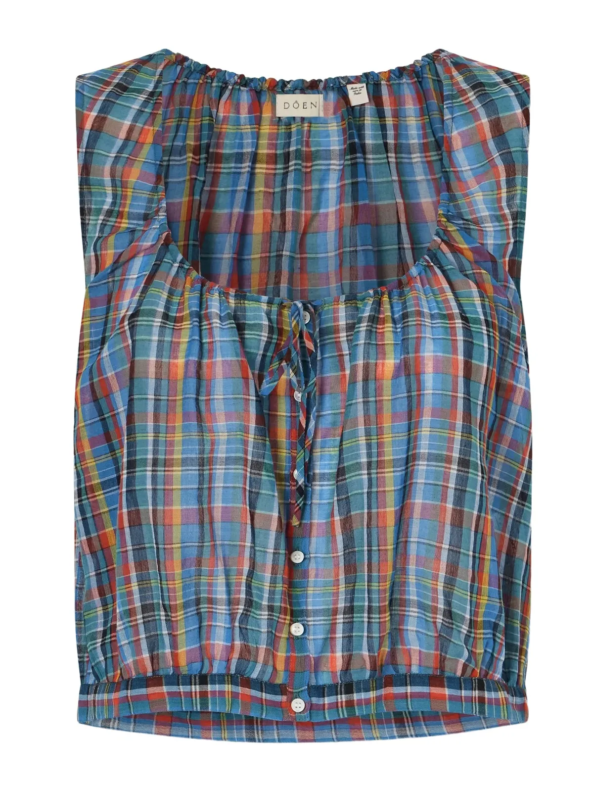 Theo Gathered Checked Organic Cotton-voile Top