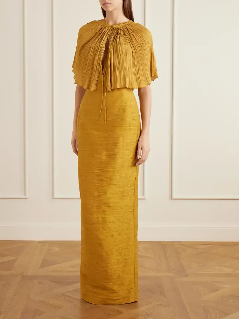 Marmar Halim Cape-effect Plissé Satin Gown | Thumbnail 2