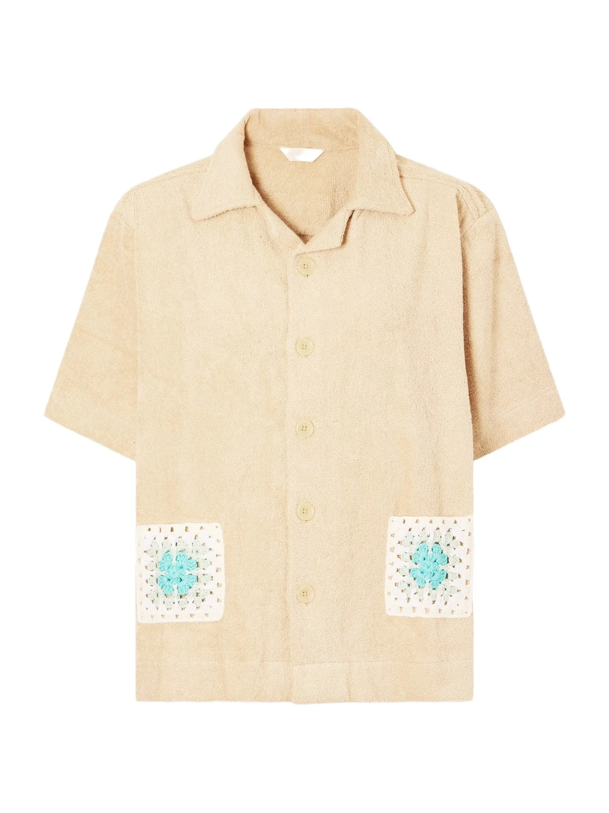 Terry Puesto Boxy Crochet-knit Trimmed Organic Cotton-terry Shirt