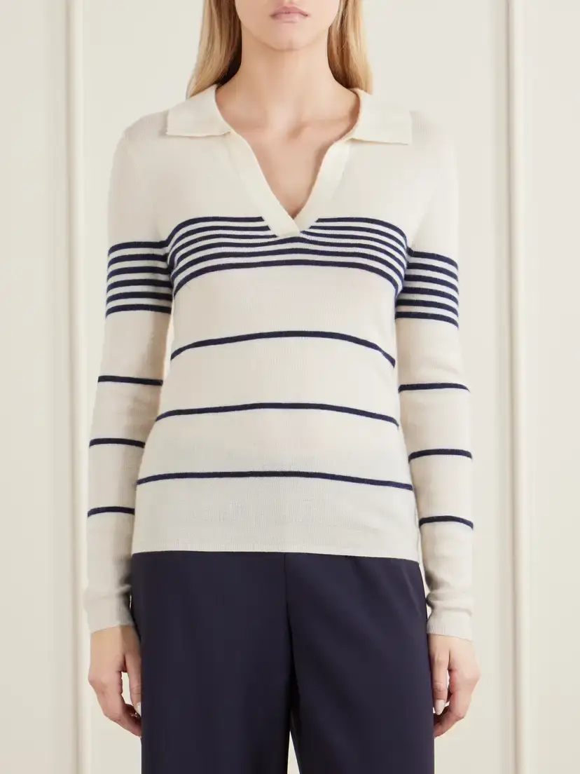 Nili Lotan Lucille Striped Cashmere Polo Sweater | Thumbnail 3 Nili Lotan Lucille Striped Cashmere Polo Sweater | Thumbnail 3