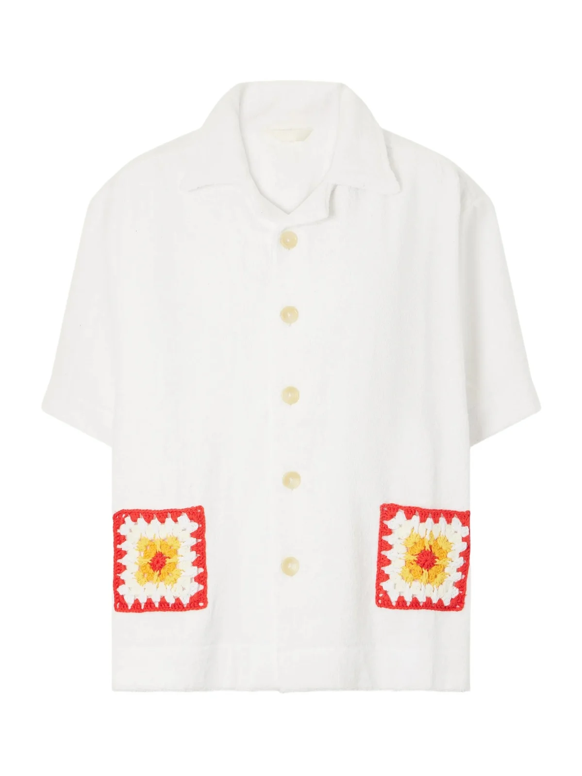 Boxy Crochet-knit Trimmed Organic Cotton-terry Shirt