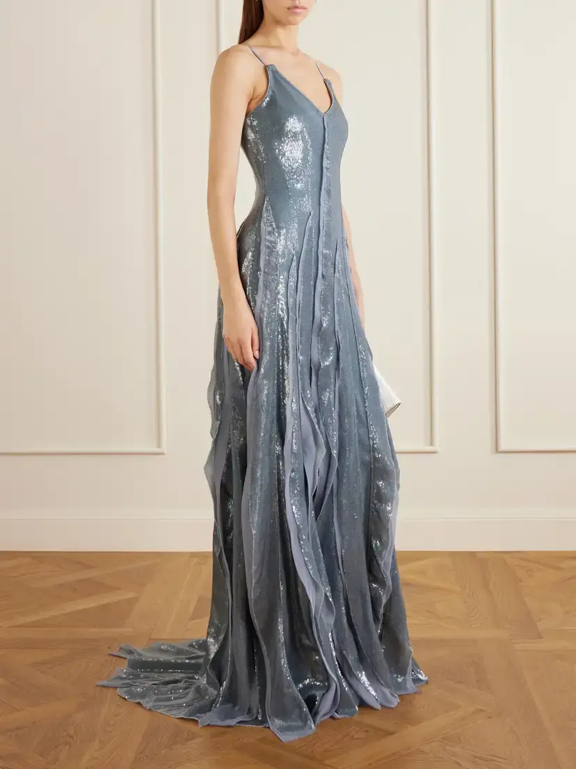 Marmar Halim Pleated Sequined Chiffon Gown | Thumbnail 2
