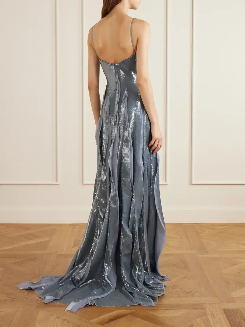 Marmar Halim Pleated Sequined Chiffon Gown | Thumbnail 3