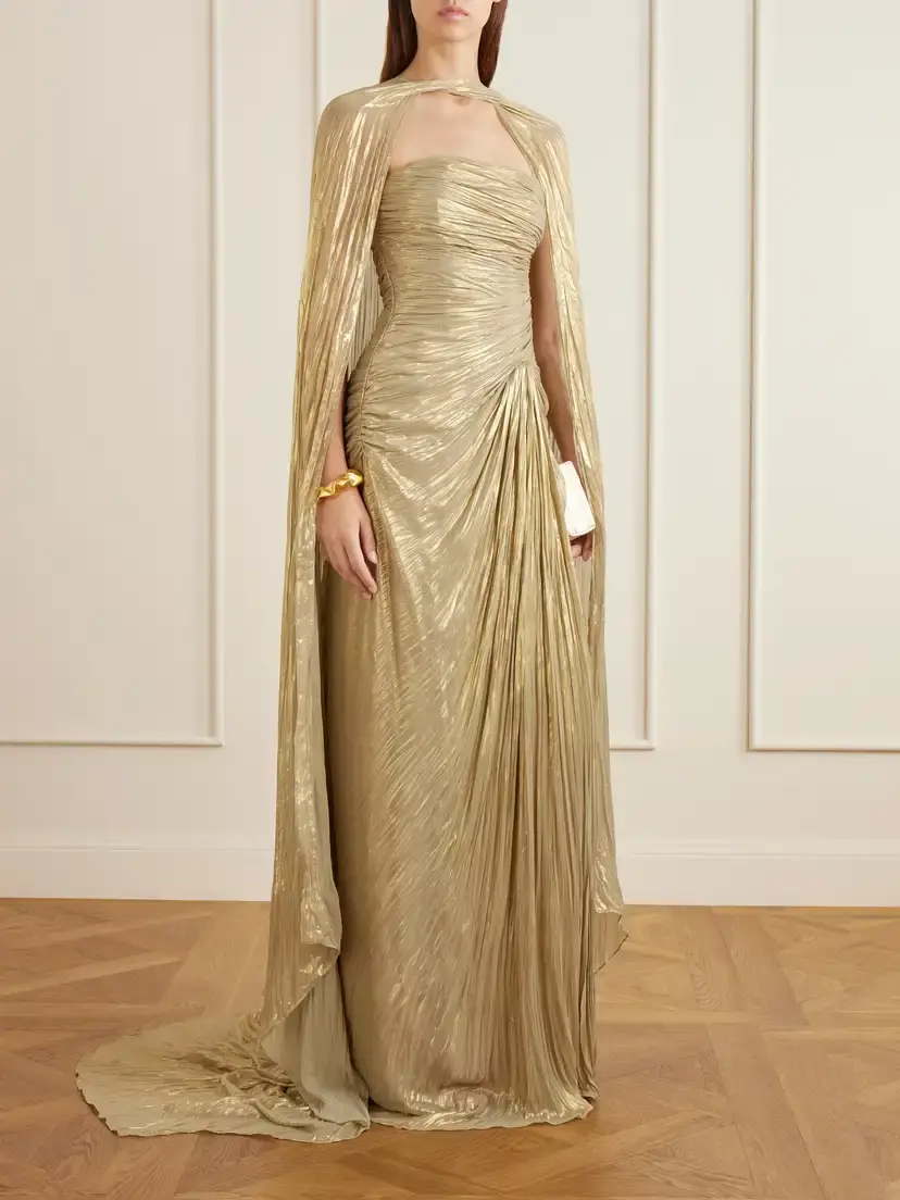 Marmar Halim Cape-effect Plissé Metallic-satin Gown | Thumbnail 2