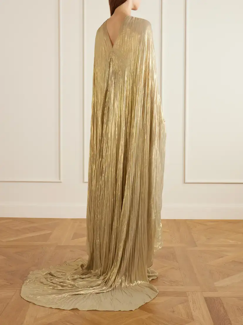 Marmar Halim Cape-effect Plissé Metallic-satin Gown | Thumbnail 3