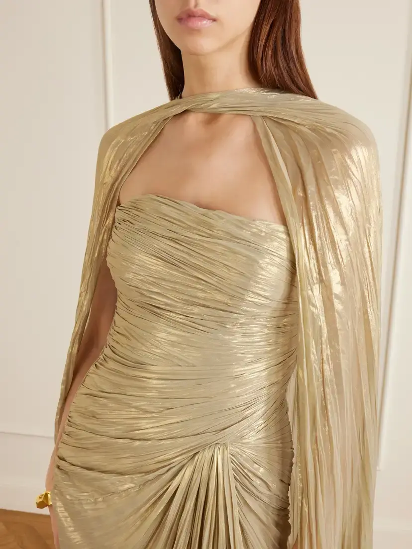 Marmar Halim Cape-effect Plissé Metallic-satin Gown | Thumbnail 4