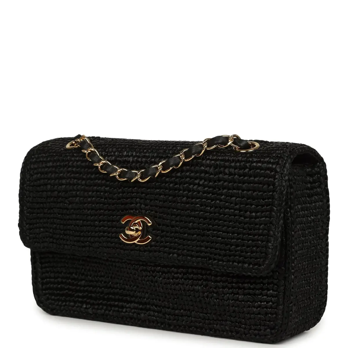 Chanel Chanel Small Flap Bag Black Braided Raffia Gold Hardware | Thumbnail 5 Chanel Chanel Small Flap Bag Black Braided Raffia Gold Hardware | Thumbnail 5